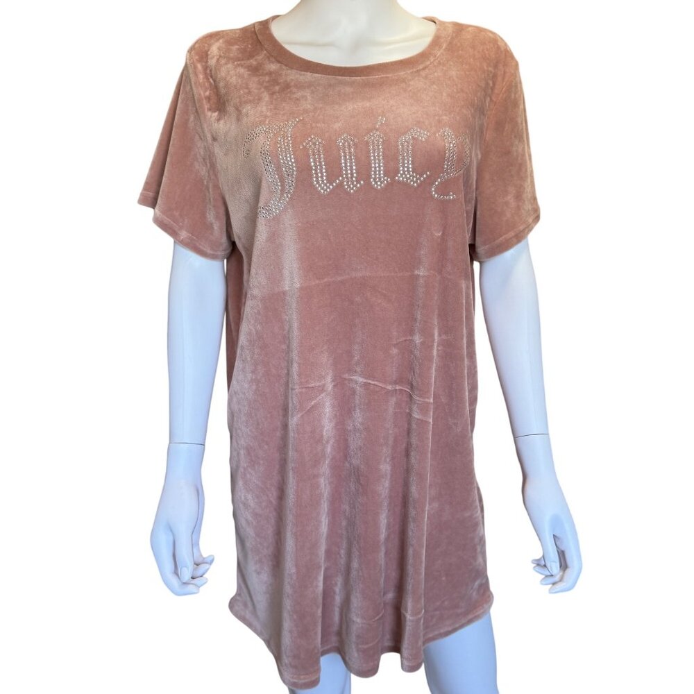 Juicy Couture Pink Velour Rhinestone Sleepwear T-Shirt Dress Womens Size XL